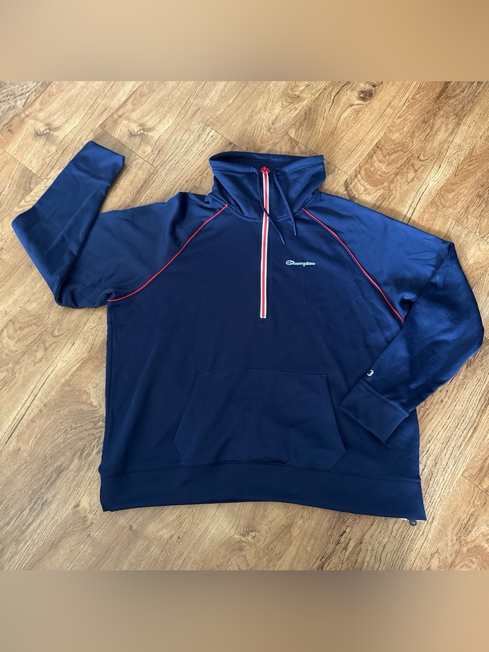 Womens Champion Navy Half-Zip Pullover with Red Piping